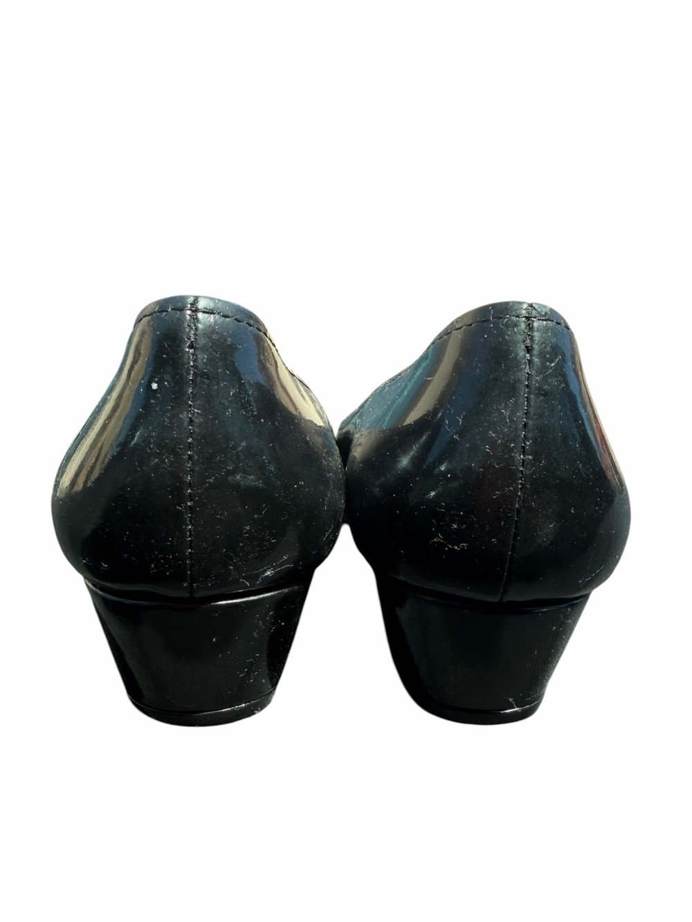Prada Patent Leather Kitten Wedge Pumps Black Logo Heels EU 37.5 Authentic - Picture 7 of 11